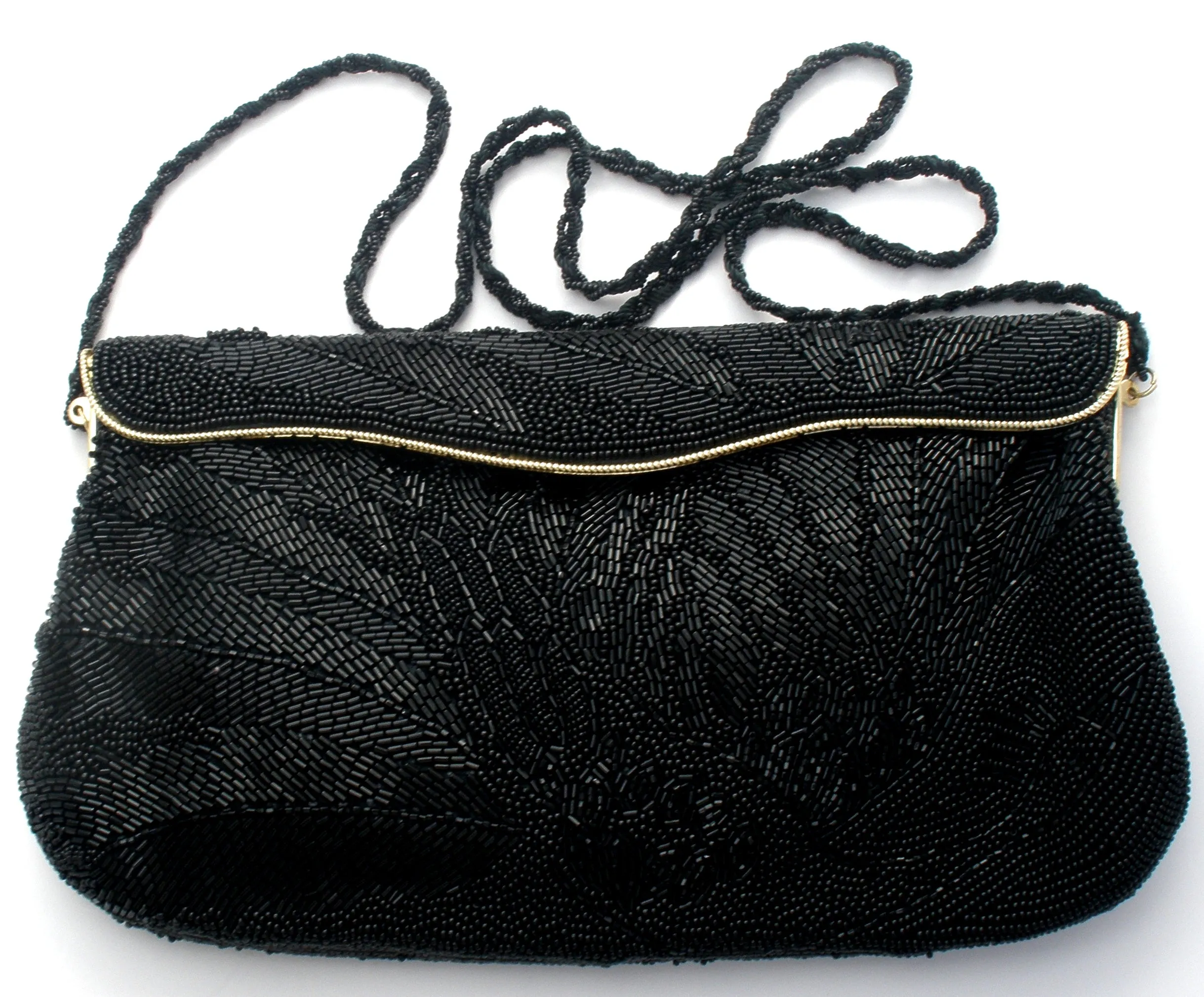 Black Fully Glass Beaded Hand Bag Clutch Purse