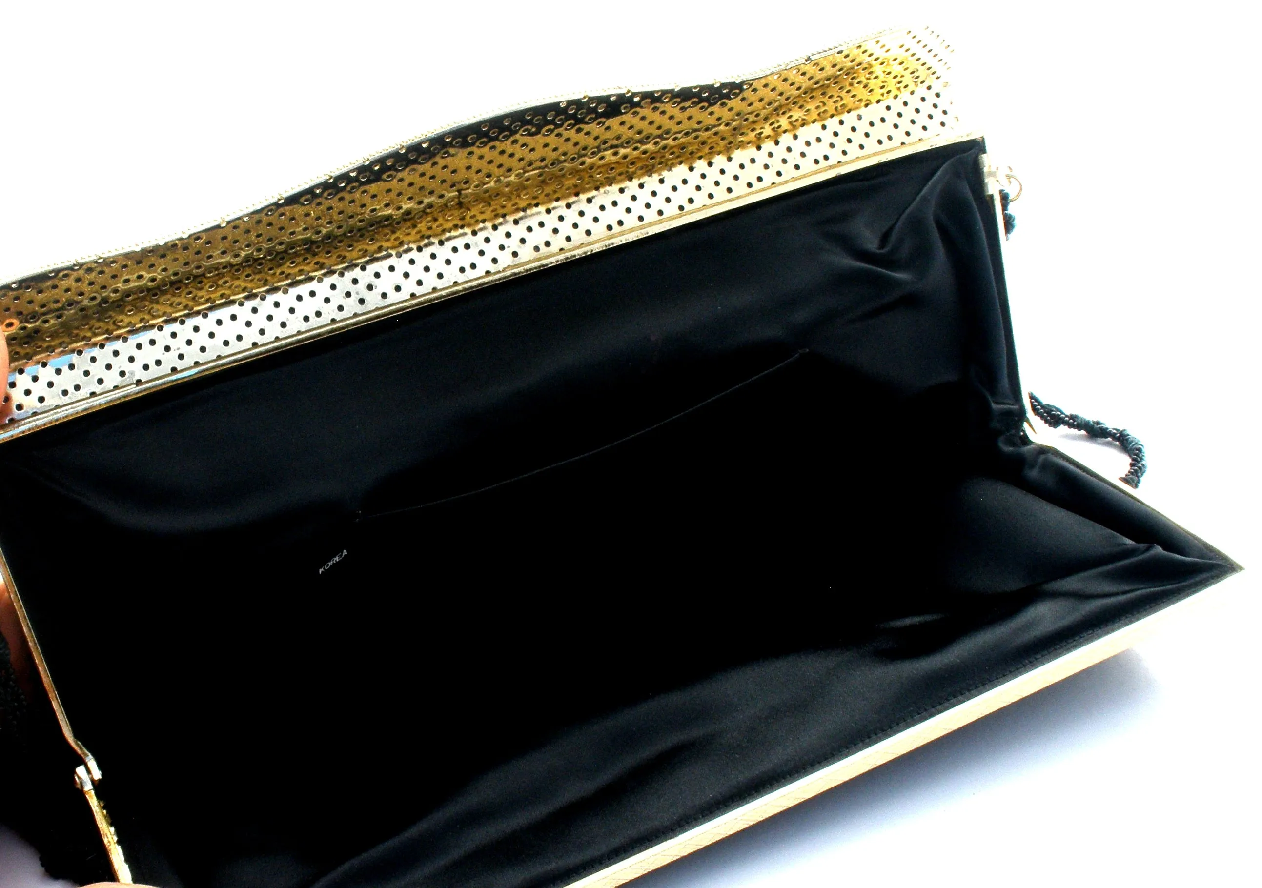 Black Fully Glass Beaded Hand Bag Clutch Purse