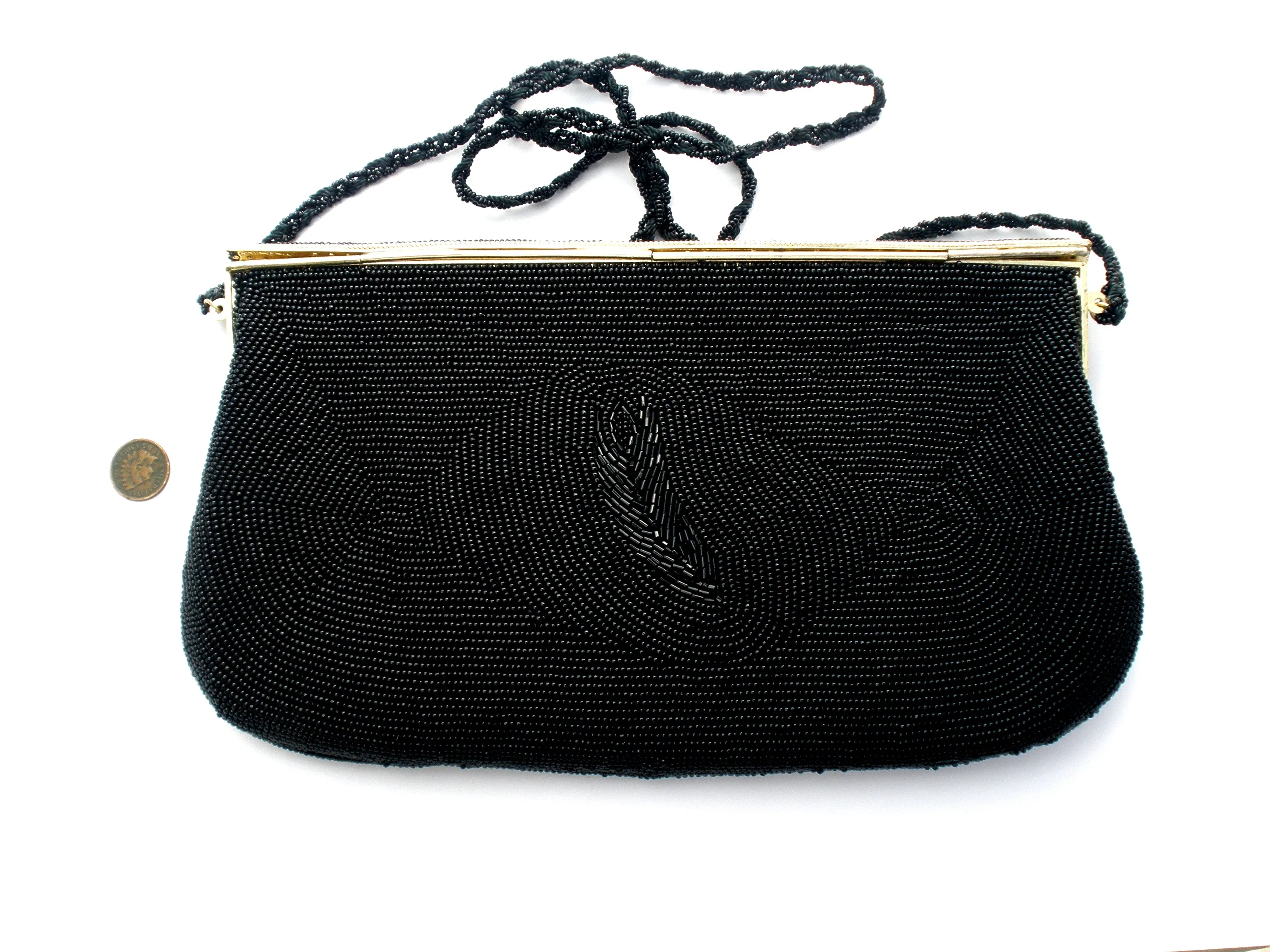 Black Fully Glass Beaded Hand Bag Clutch Purse