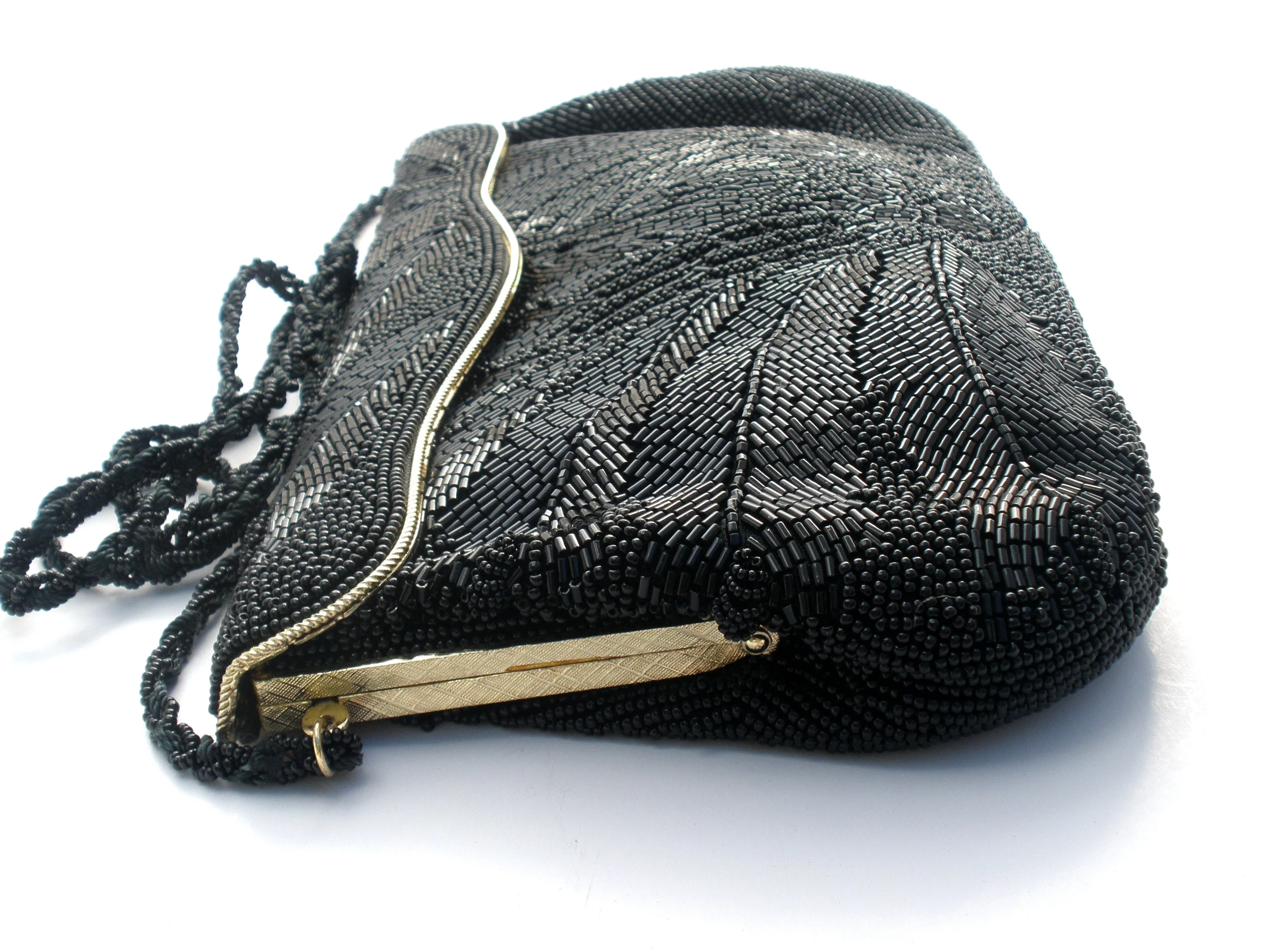 Black Fully Glass Beaded Hand Bag Clutch Purse