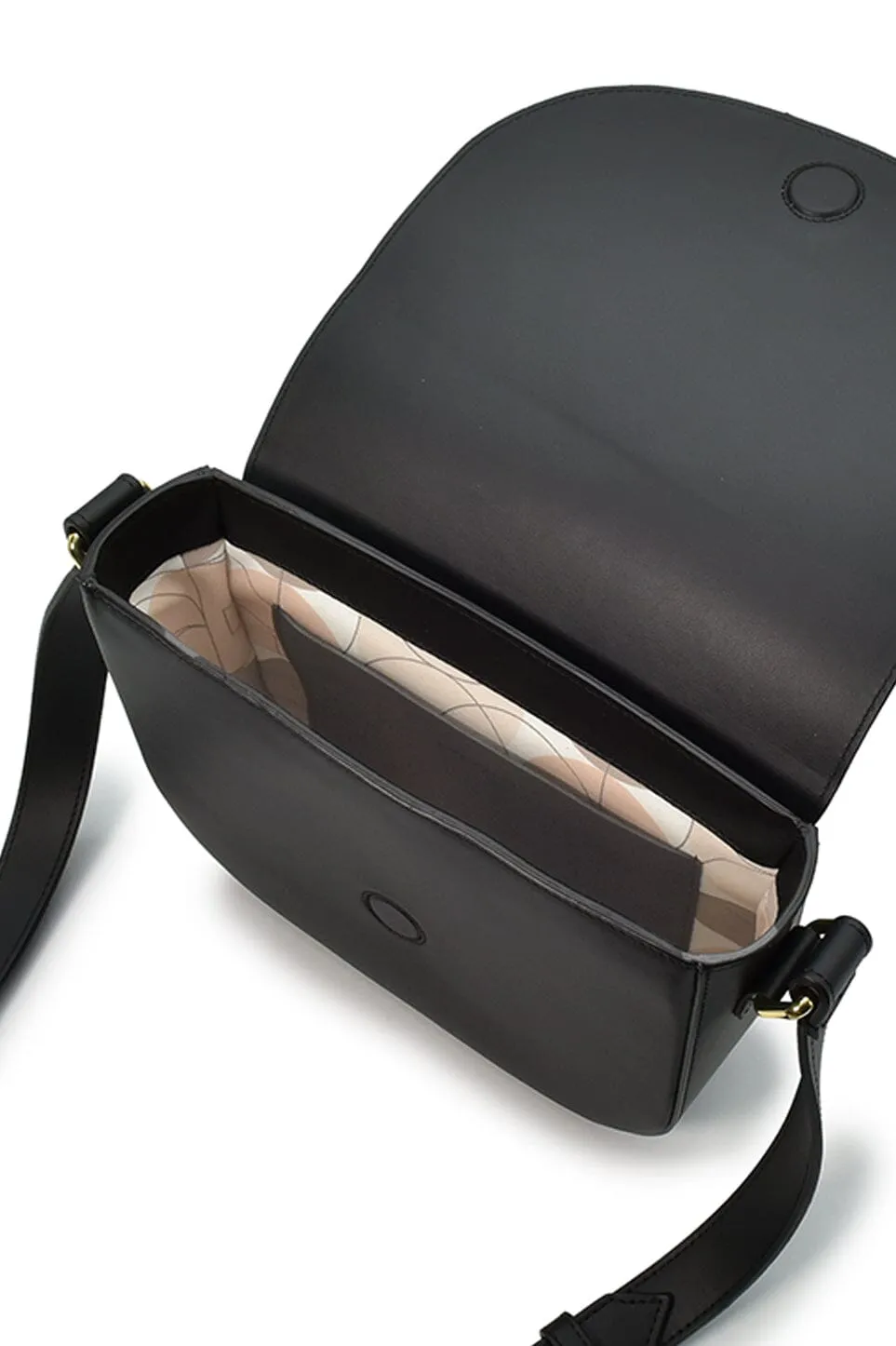 Black leather flap shoulder bag