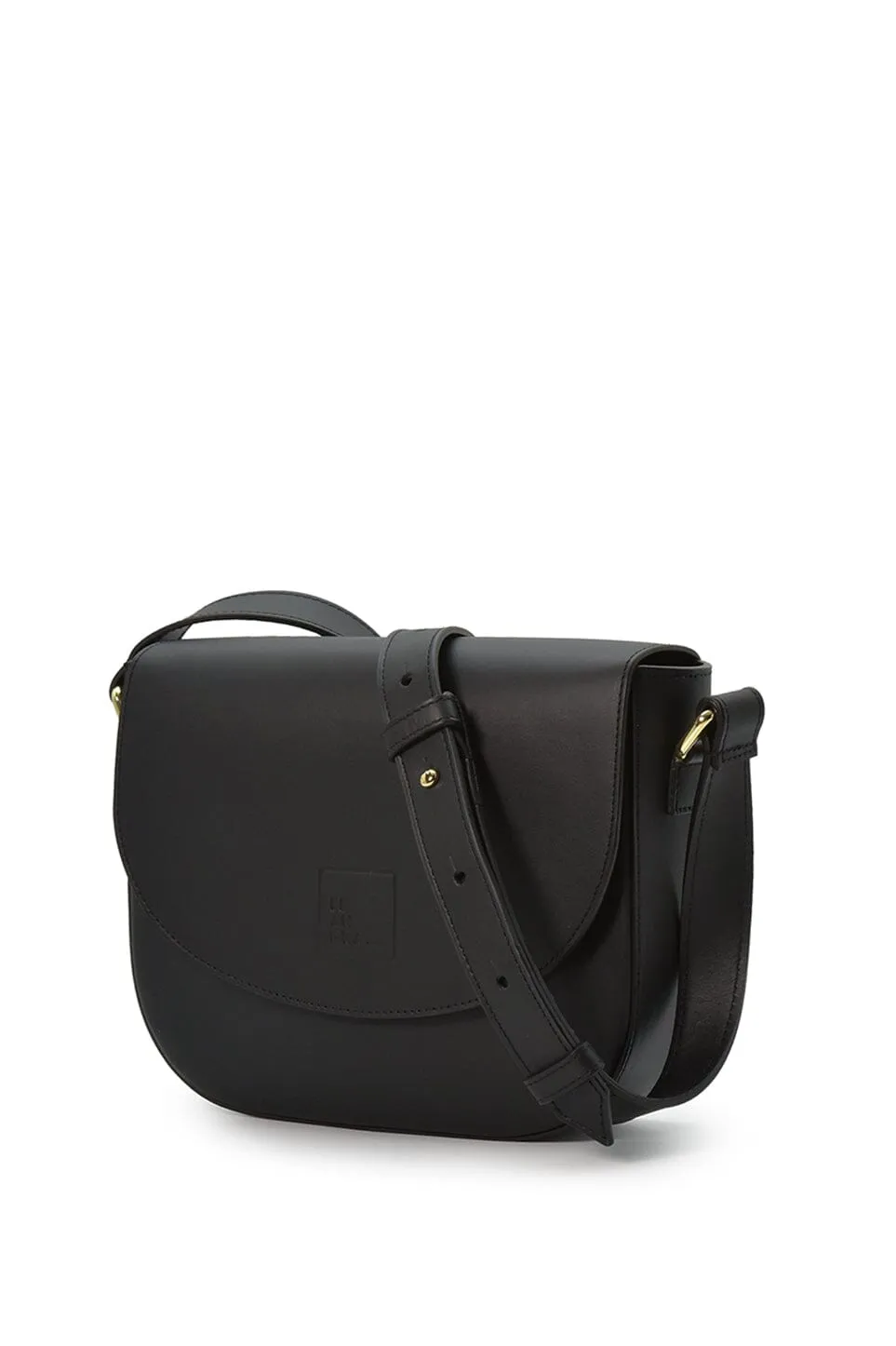 Black leather flap shoulder bag