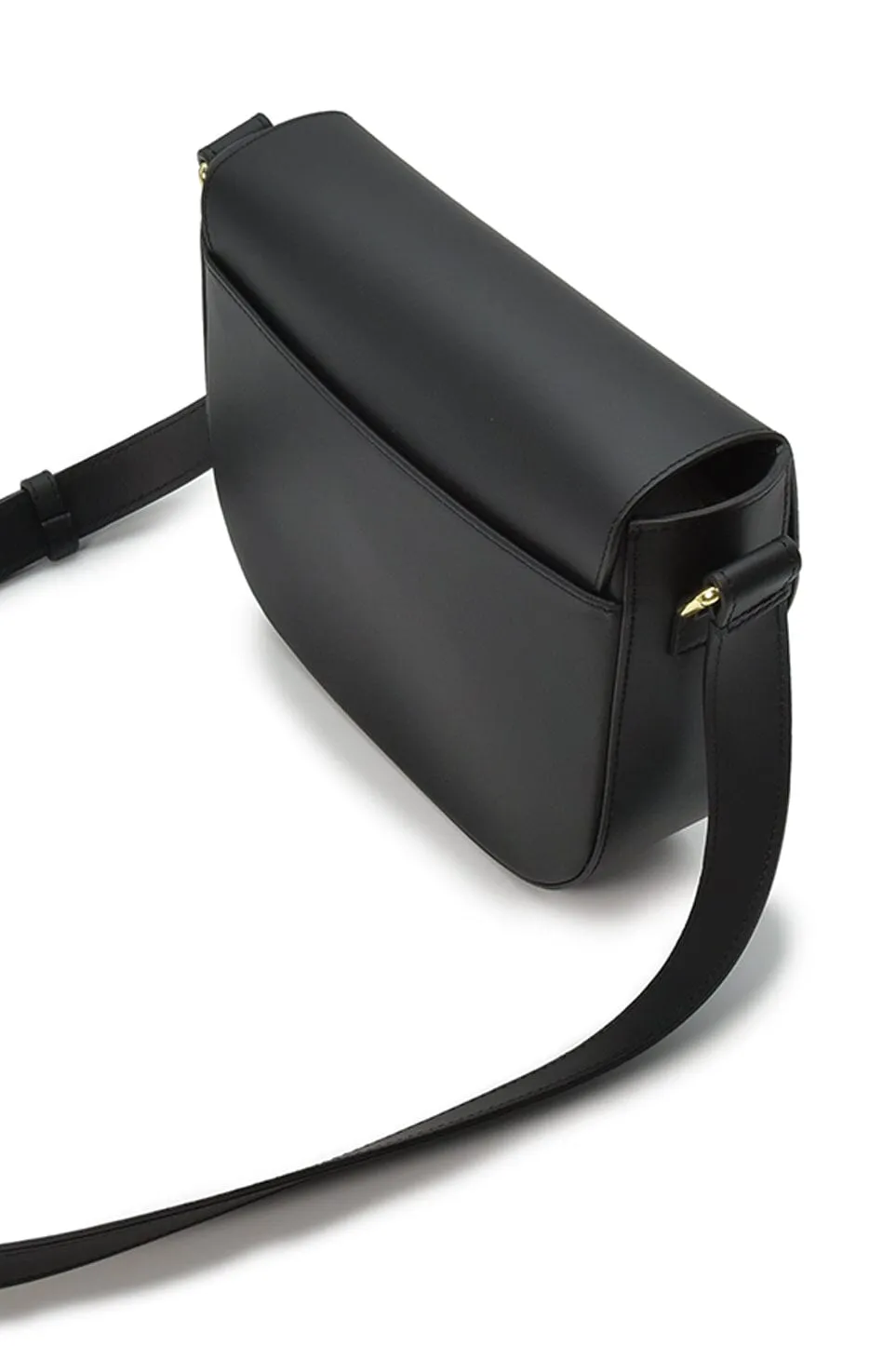Black leather flap shoulder bag