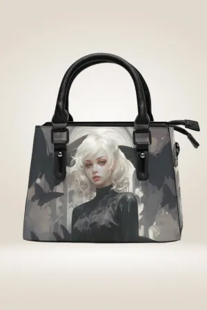 Blonde Manga Girl Black Satchel Bag