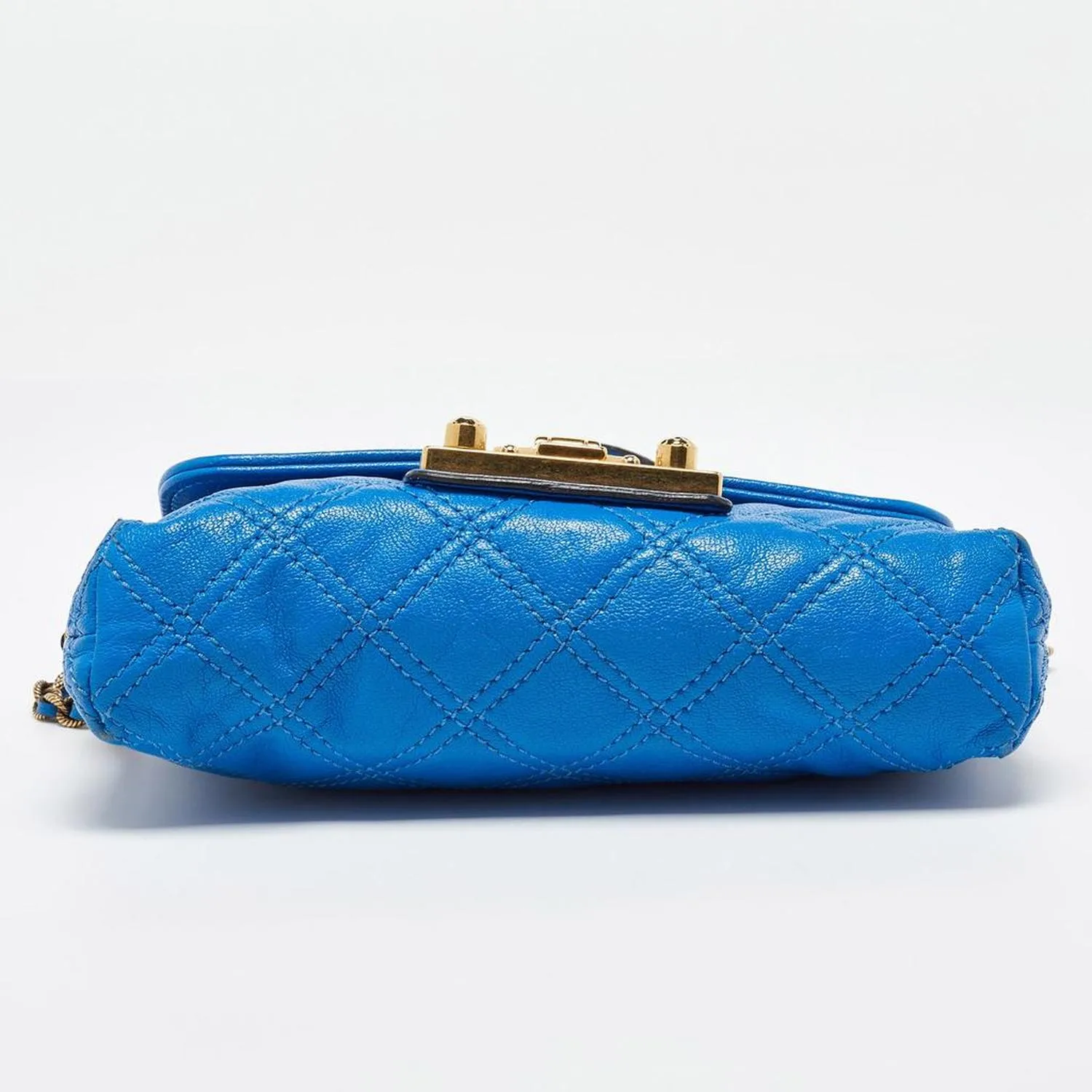 Blue Quilted Leather Flap Shoulder Bag