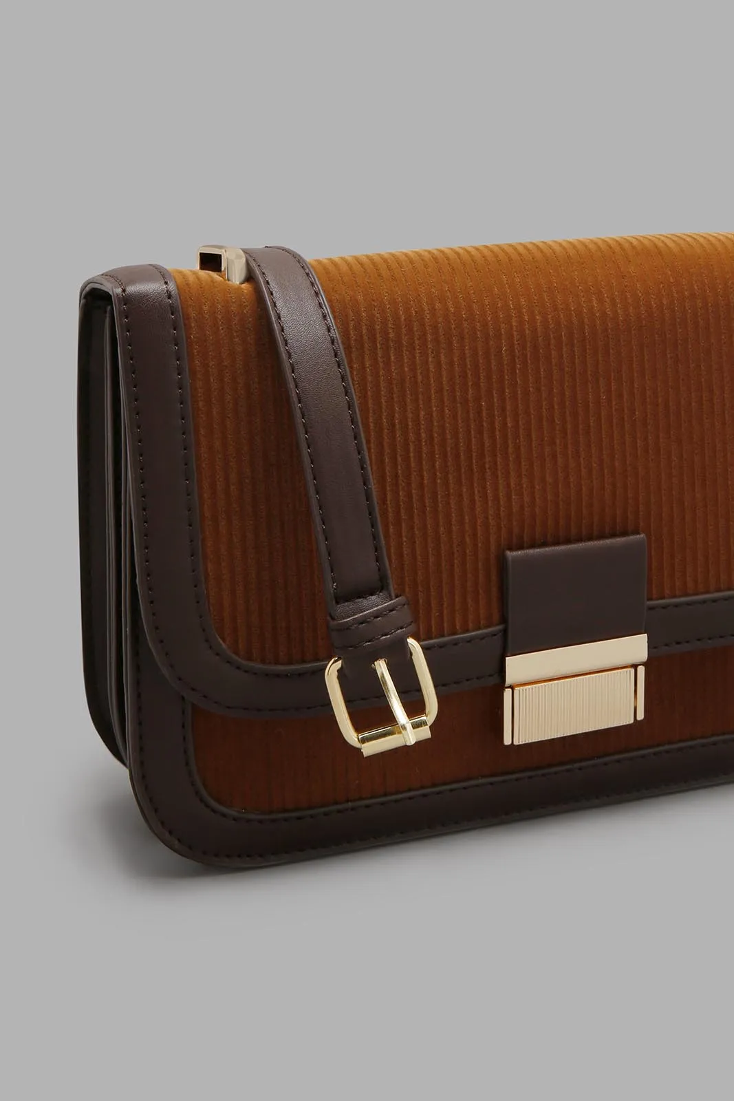 Brown Corduroy Crossbody Bag