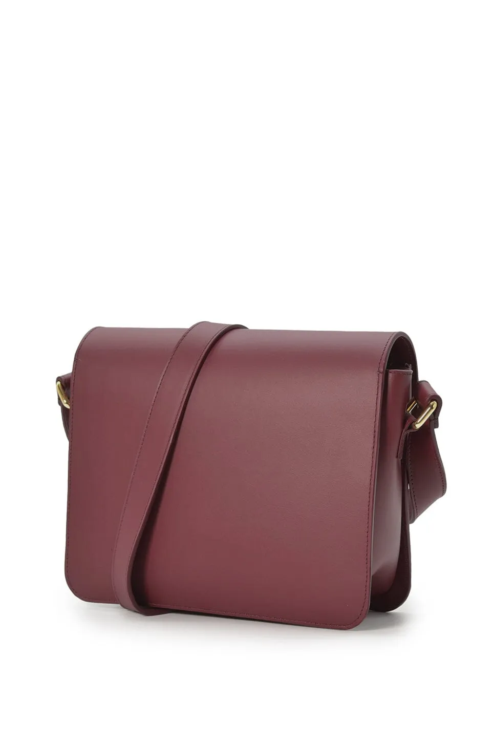 Burgundy leather square crossbody bag with flap