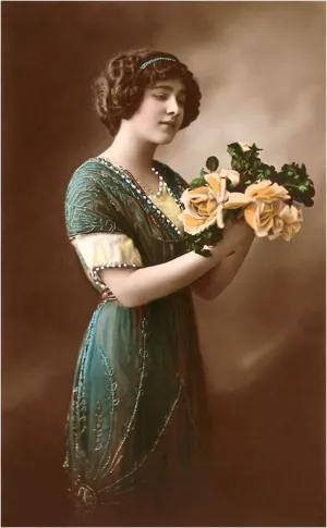 BW-28 Woman with Flowers - Vintage Image