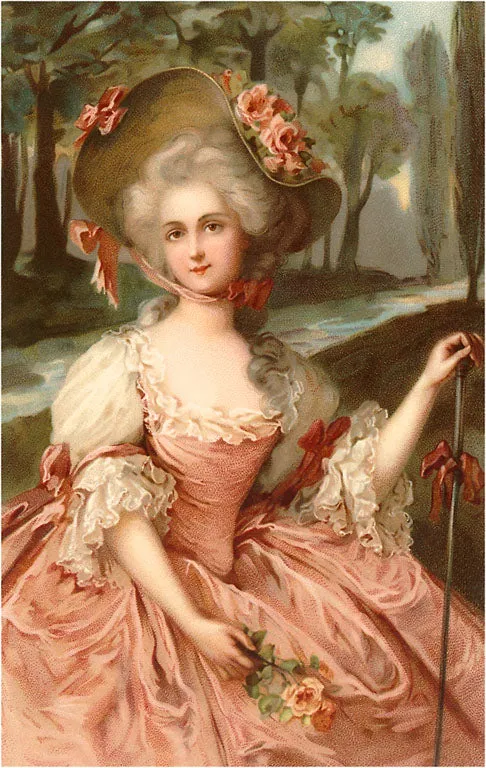 BW-46 Romantic Painting of Woman - Vintage Image