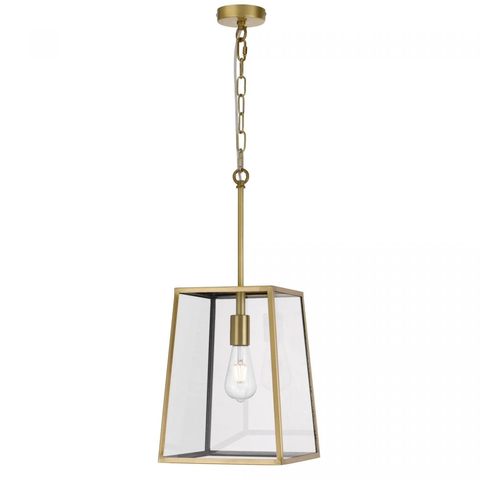 Cantena 25cm Pendant Antique Brass with Clear Glass Panel Lantern