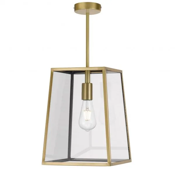 Cantena 25cm Pendant Antique Brass with Clear Glass Panel Lantern