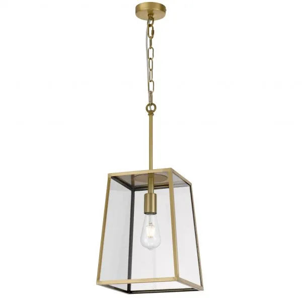 Cantena 25cm Pendant Antique Brass with Clear Glass Panel Lantern