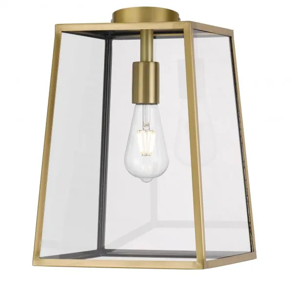 Cantena 25cm Pendant Antique Brass with Clear Glass Panel Lantern