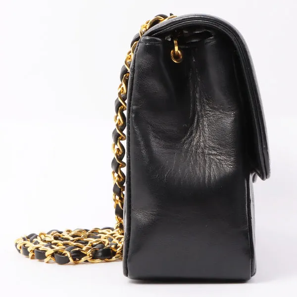 Chanel Around 1990 Made Edge Flap Turn-Lock Chain Bag With Pouch Black