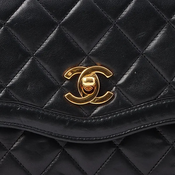 Chanel Around 1990 Made Edge Flap Turn-Lock Chain Bag With Pouch Black