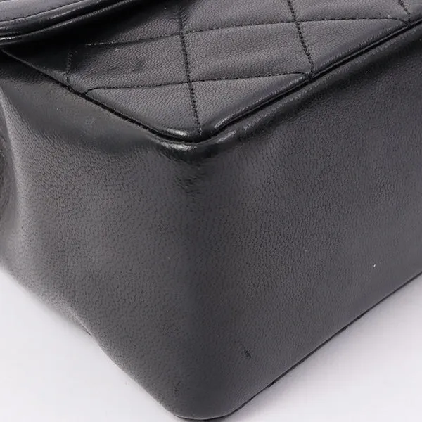 Chanel Around 1990 Made Edge Flap Turn-Lock Chain Bag With Pouch Black