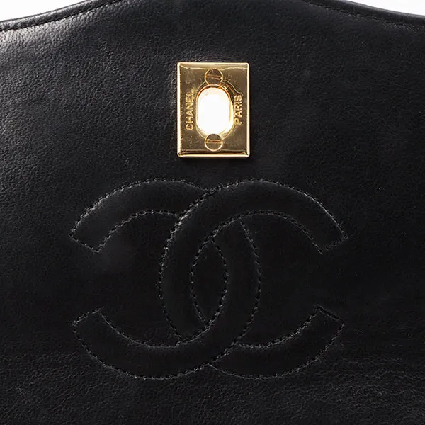 Chanel Around 1990 Made Edge Flap Turn-Lock Chain Bag With Pouch Black