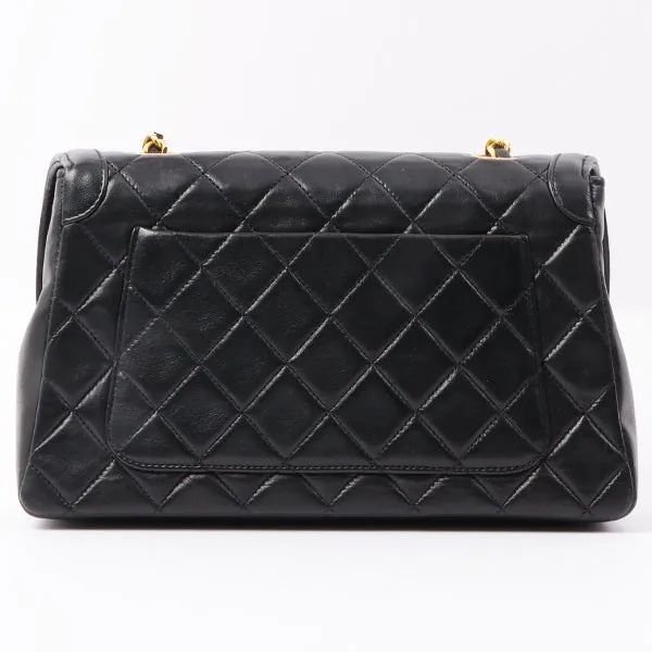 Chanel Around 1990 Made Edge Flap Turn-Lock Chain Bag With Pouch Black