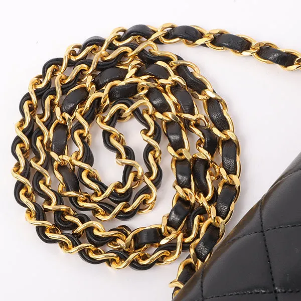 Chanel Around 1990 Made Edge Flap Turn-Lock Chain Bag With Pouch Black