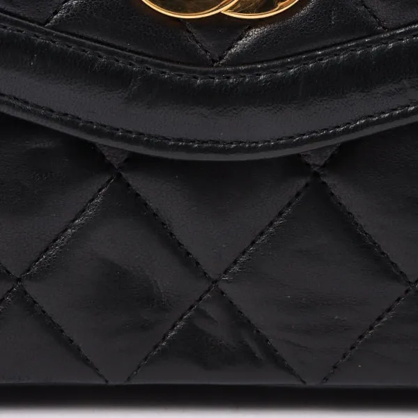 Chanel Around 1990 Made Edge Flap Turn-Lock Chain Bag With Pouch Black