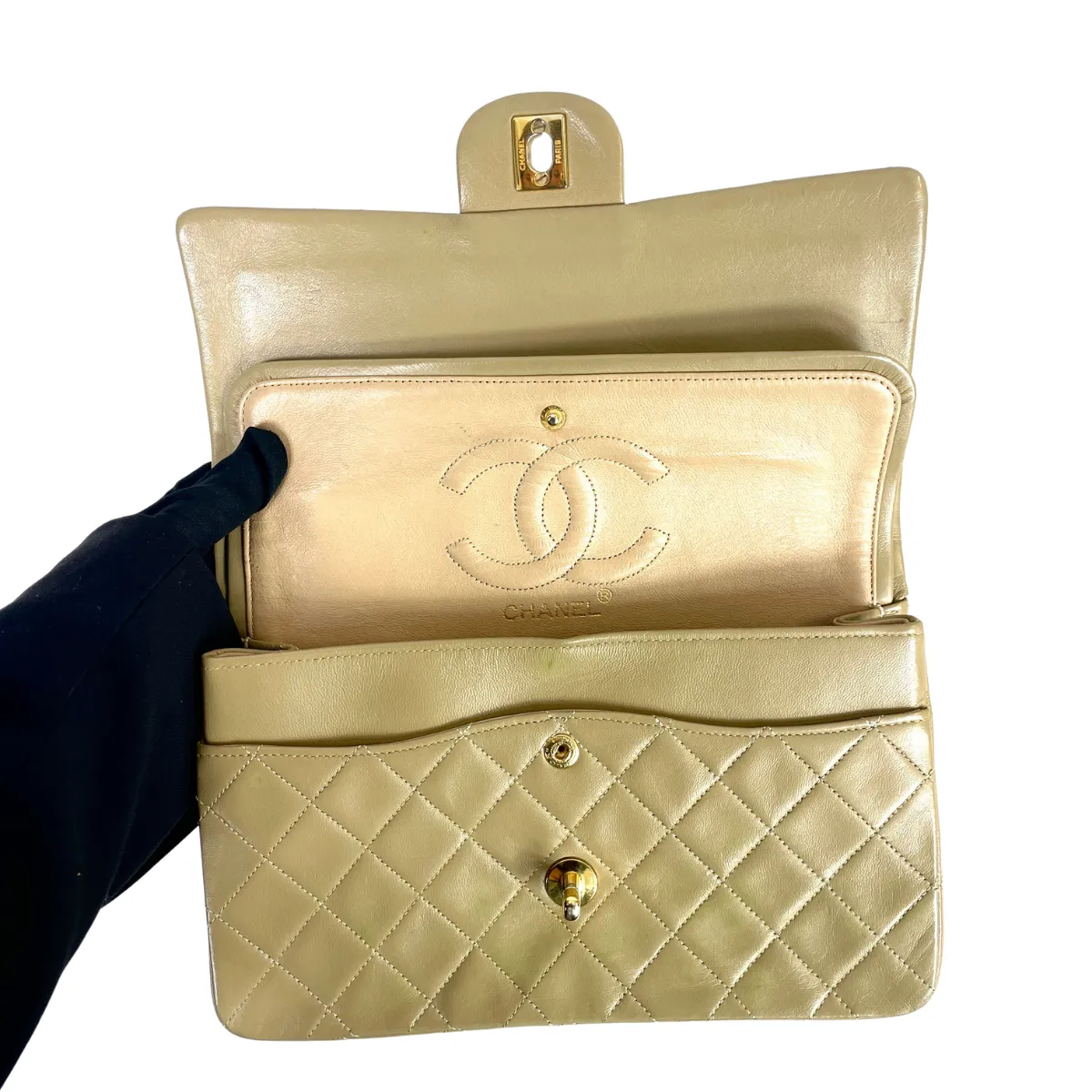 CHANEL Beige Classic Medium Double Flap Bag