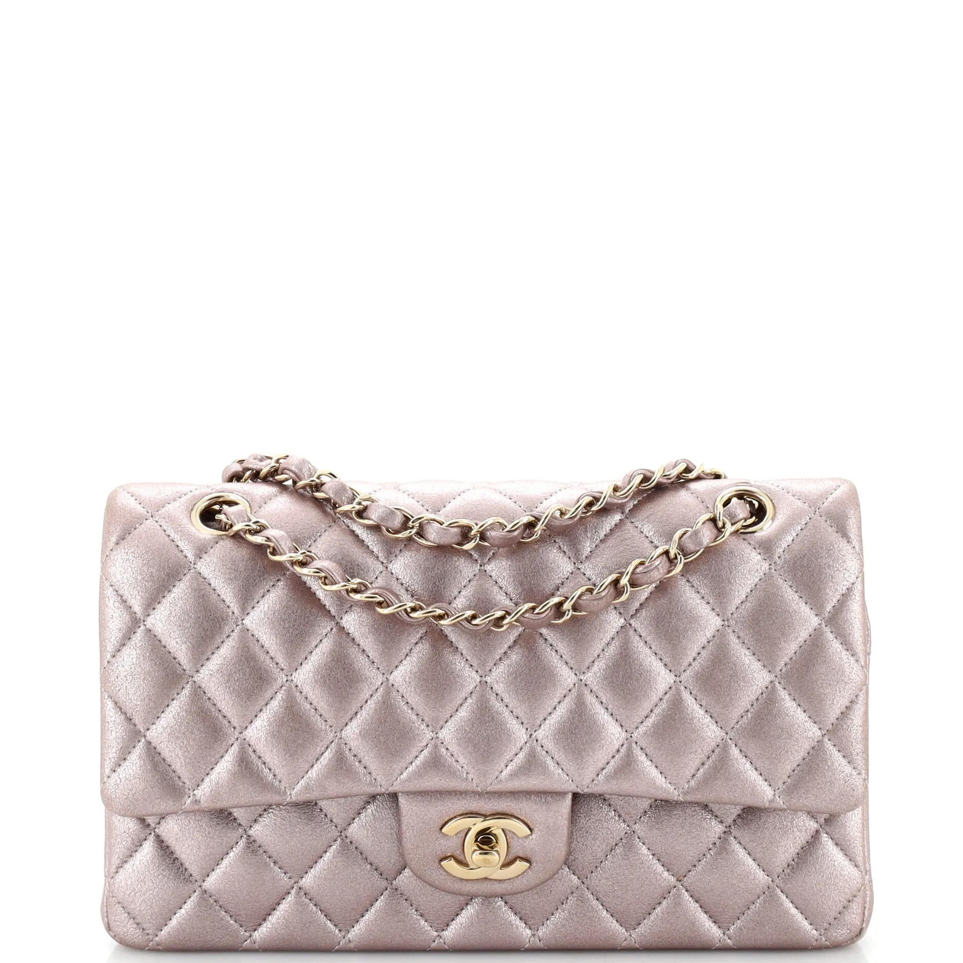 CHANEL Classic Double Flap Bag Quilted Metallic Calfskin Medium