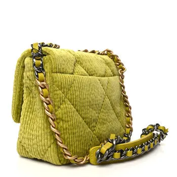CHANEL CORDUROY QUILTED MEDIUM FLAP BAG IN LIGHT GREEN