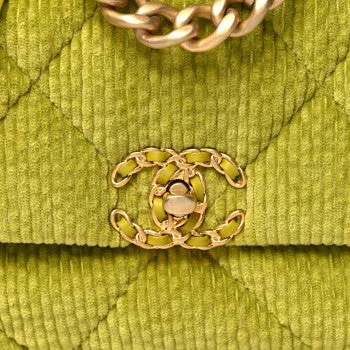 CHANEL CORDUROY QUILTED MEDIUM FLAP BAG IN LIGHT GREEN