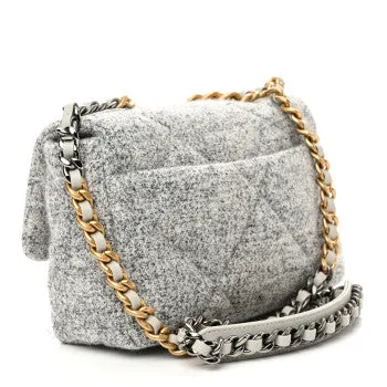 CHANEL TWEED QUILT FLAP BAG IN GREY ECRU