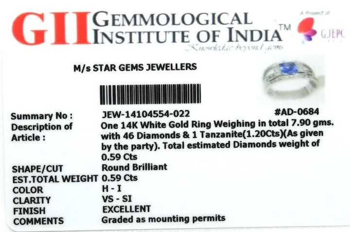 Channel Tanzanite And Pave Diamond Ring / Item Code: RNG 21