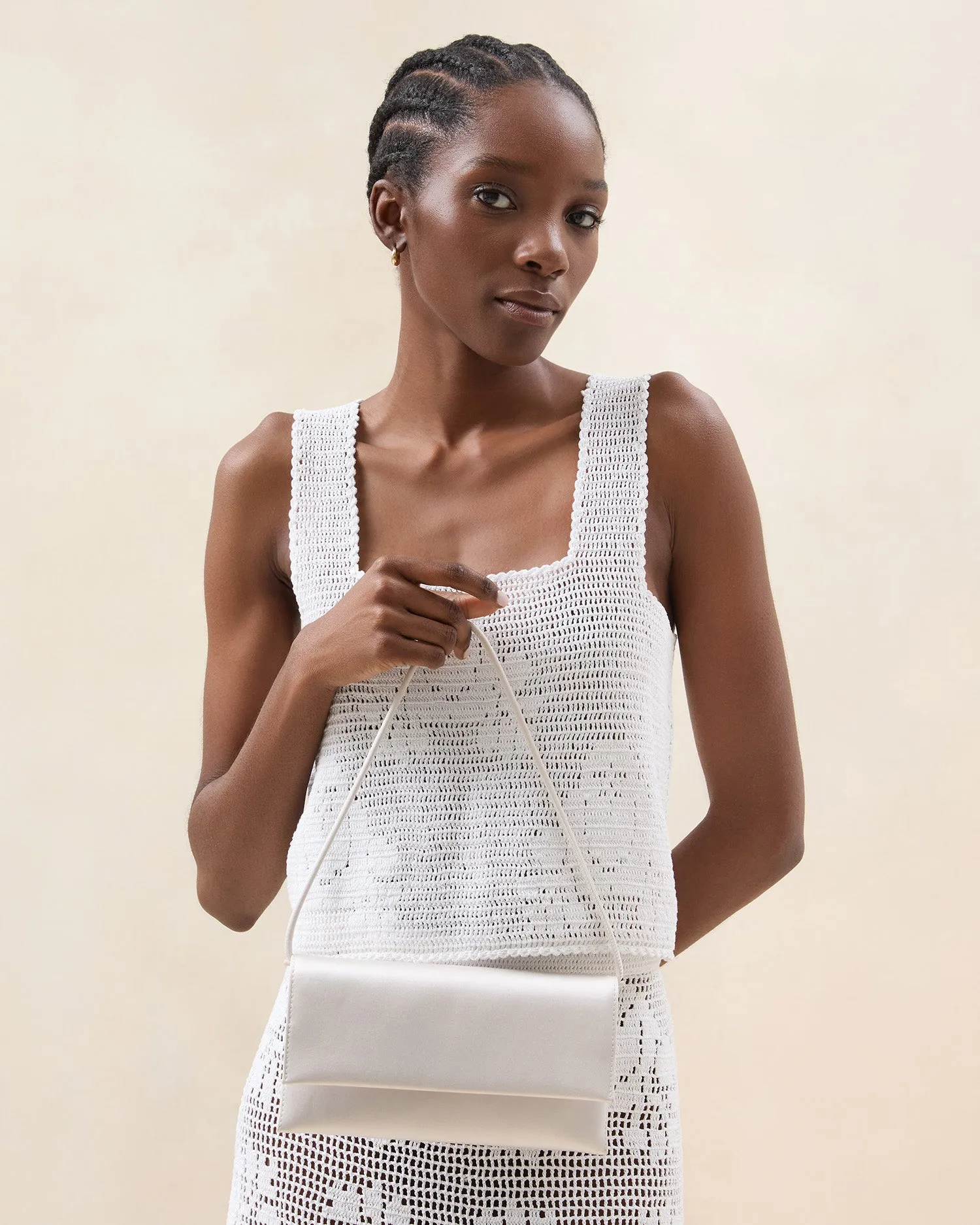 Charlee Cream Satin Shoulder Bag