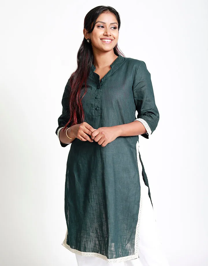 Chinese Collared Kurtha with Lace Details