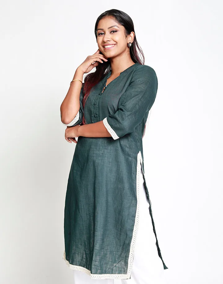 Chinese Collared Kurtha with Lace Details