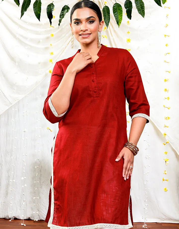 Chinese Collared Kurtha with Lace Details