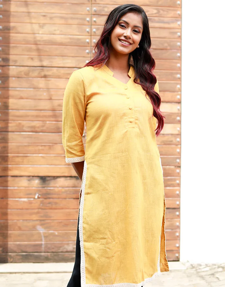 Chinese Collared Kurtha with Lace Details