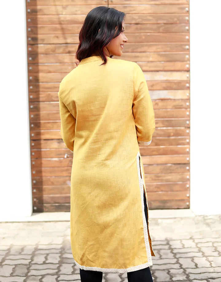 Chinese Collared Kurtha with Lace Details