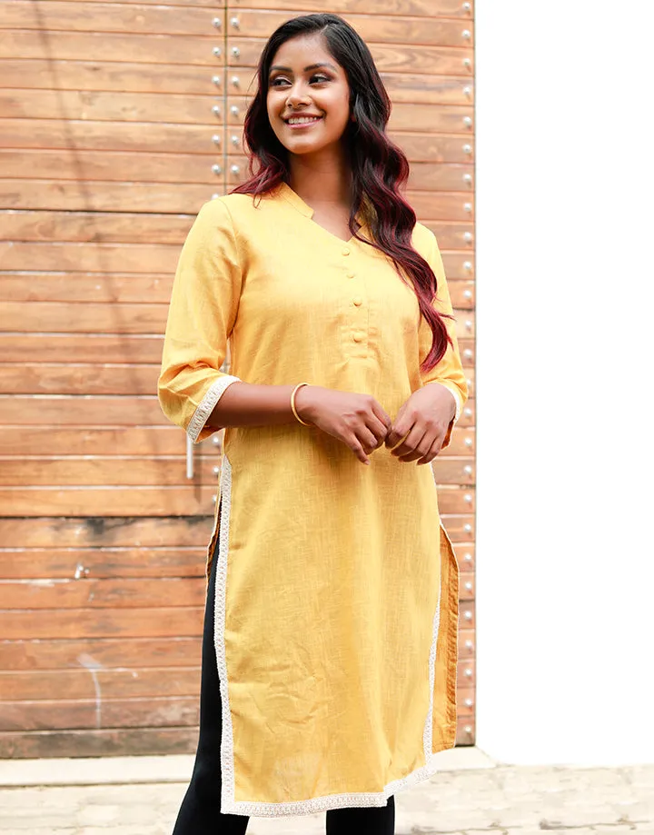 Chinese Collared Kurtha with Lace Details