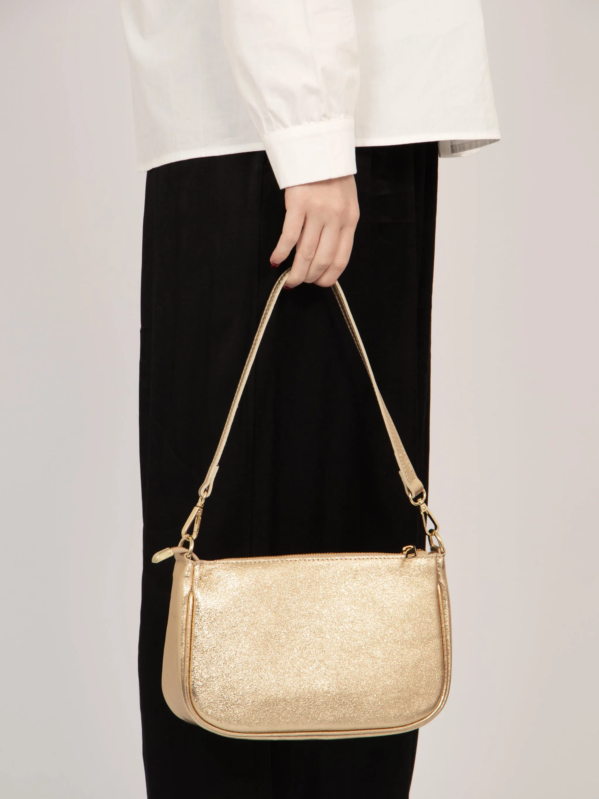 Chloe - Italian Leather Baguette Bag - Gold, Metallic