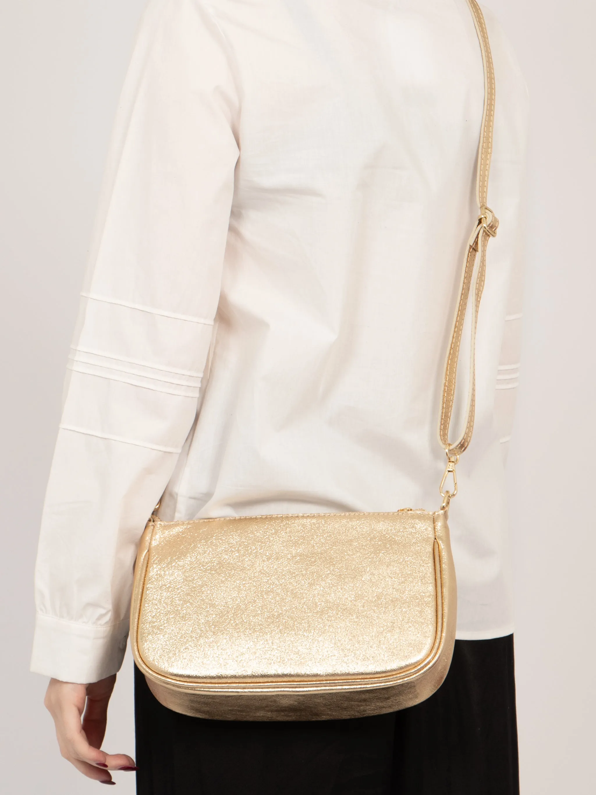 Chloe - Italian Leather Baguette Bag - Gold, Metallic