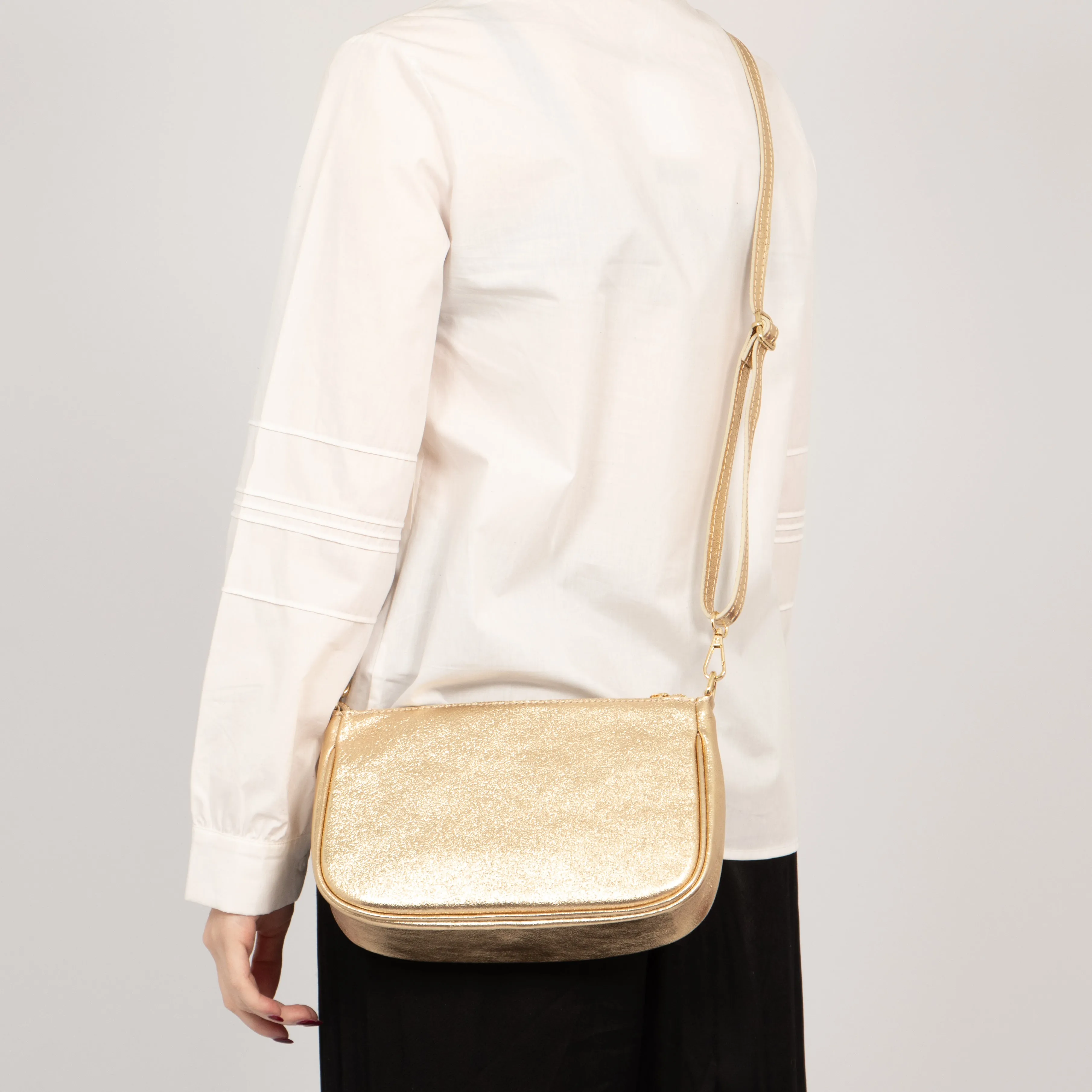 Chloe - Italian Leather Baguette Bag - Gold, Metallic