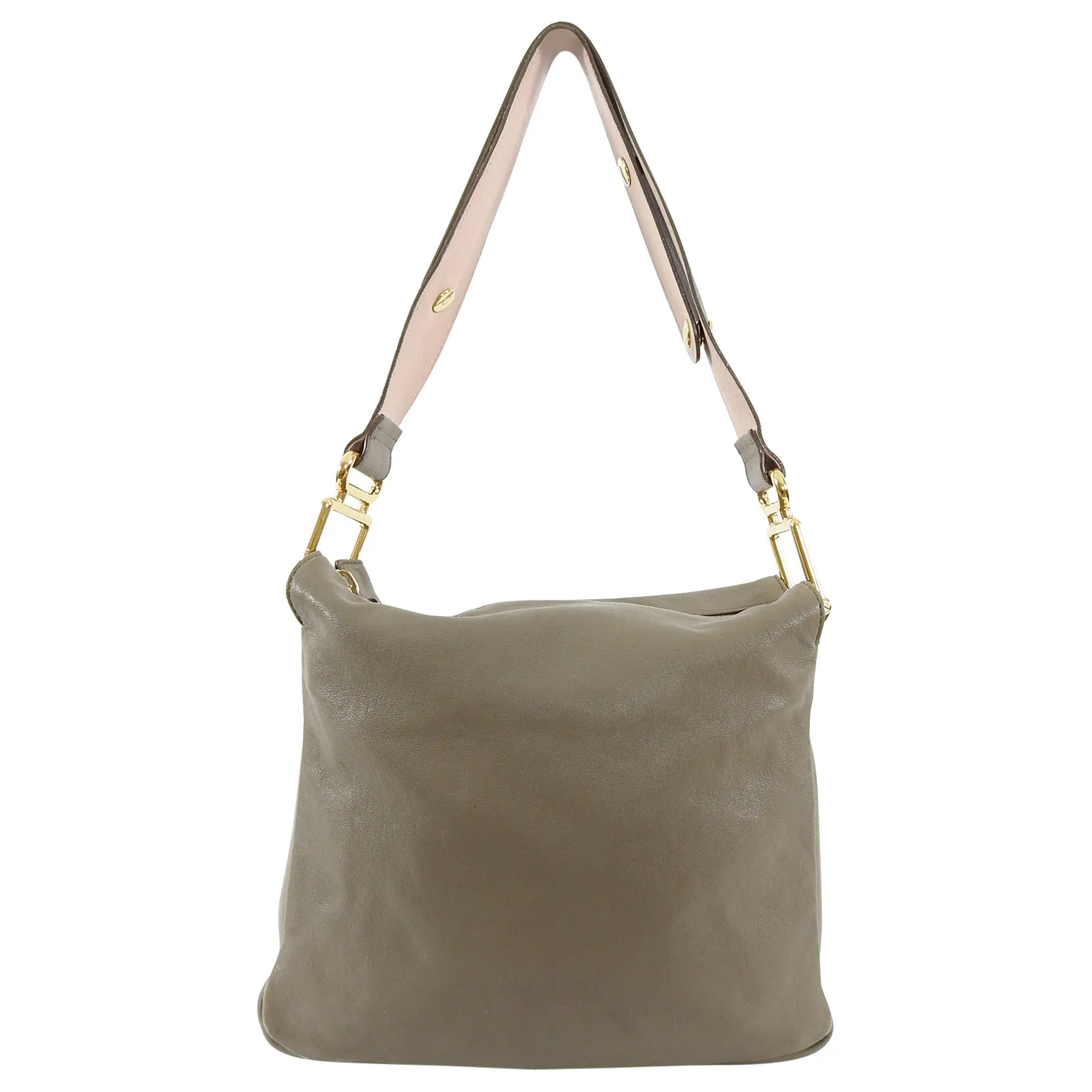 Chloe Kuroa Beige Leather Shoulder Bag with Gold Zip Detail