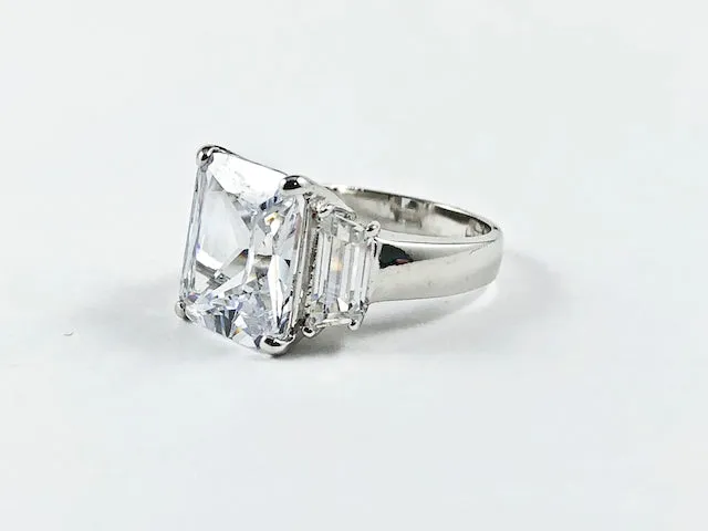 Classic Trillion Style Design Center Square CZ Silver Ring
