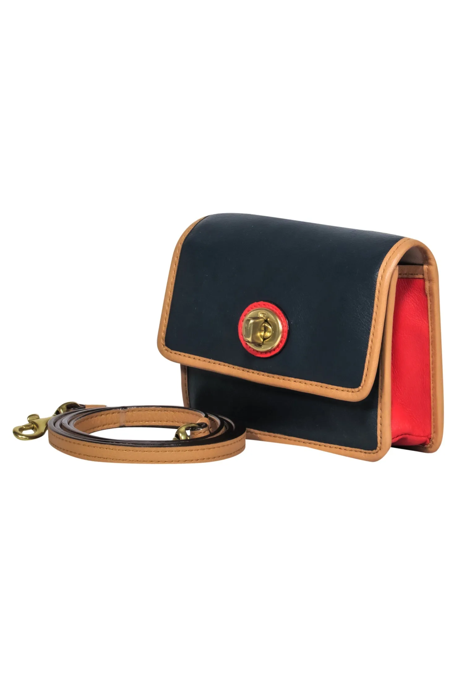Coach - Navy & Tan Smooth Leather Mini Wallet-Style Crossbody