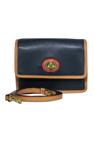 Coach - Navy & Tan Smooth Leather Mini Wallet-Style Crossbody