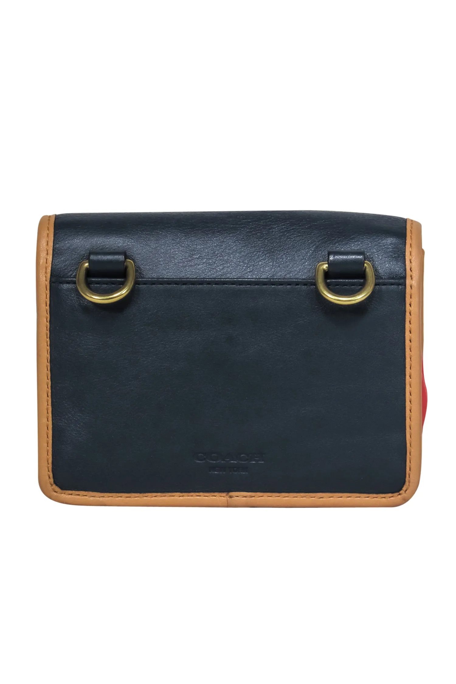 Coach - Navy & Tan Smooth Leather Mini Wallet-Style Crossbody