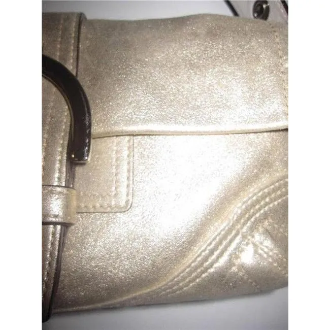Coach New Pursesdesigner Purses Muted Gold Suede And Leather Leathersuede Baguette