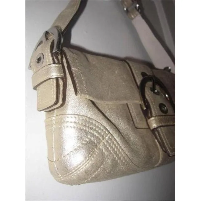 Coach New Pursesdesigner Purses Muted Gold Suede And Leather Leathersuede Baguette