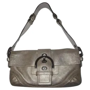 Coach New Pursesdesigner Purses Muted Gold Suede And Leather Leathersuede Baguette