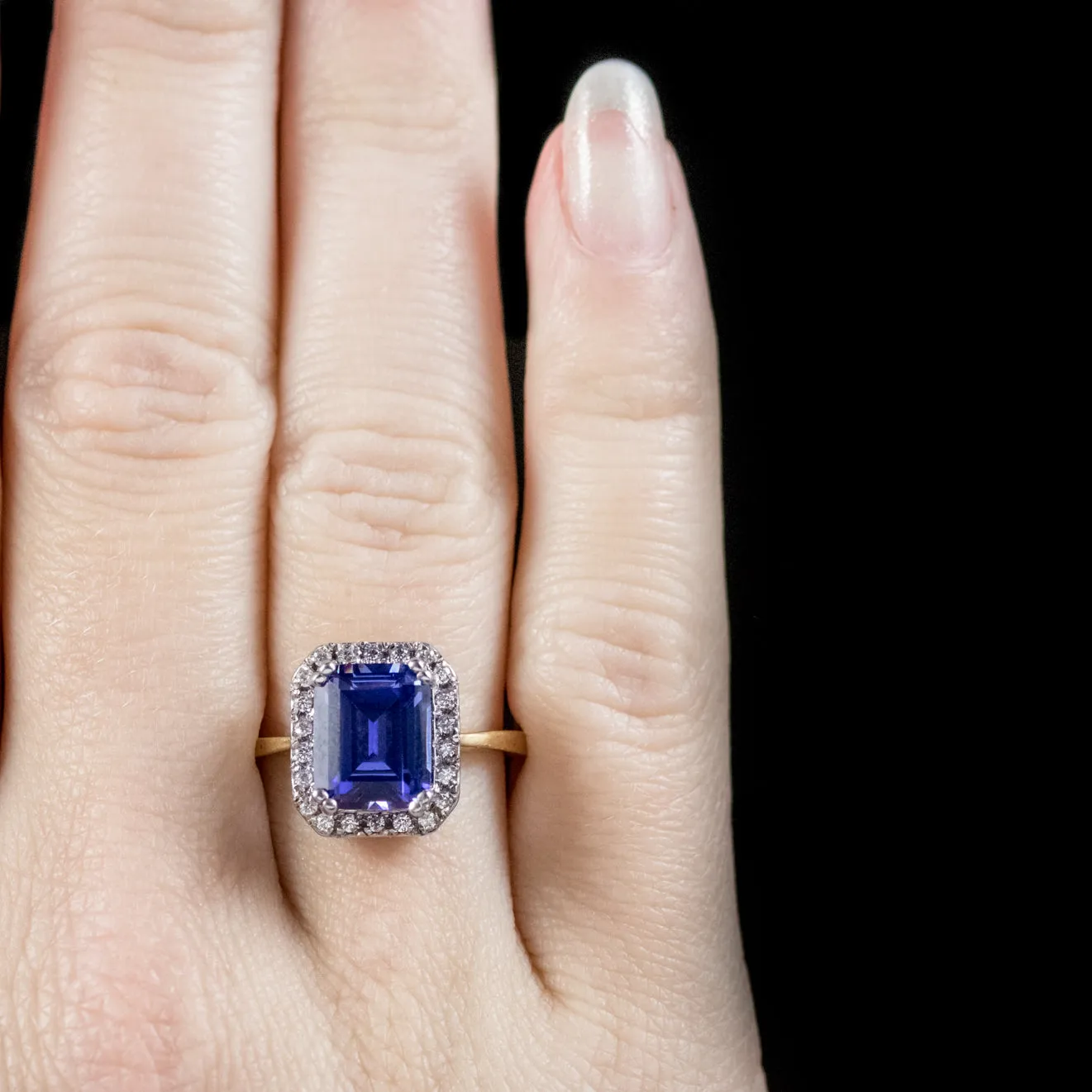 Cz Tanzanite Paste Ring 9Ct Gold On Silver