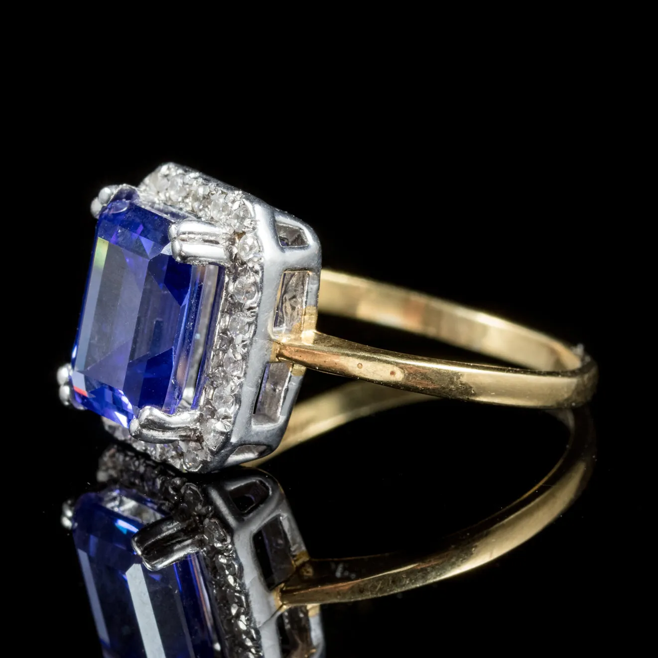 Cz Tanzanite Paste Ring 9Ct Gold On Silver